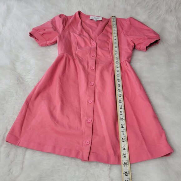 L'Academie Calypso Coral Pink Short Sleeve Violet Button Down Mini Dress Small - Picture 7 of 15